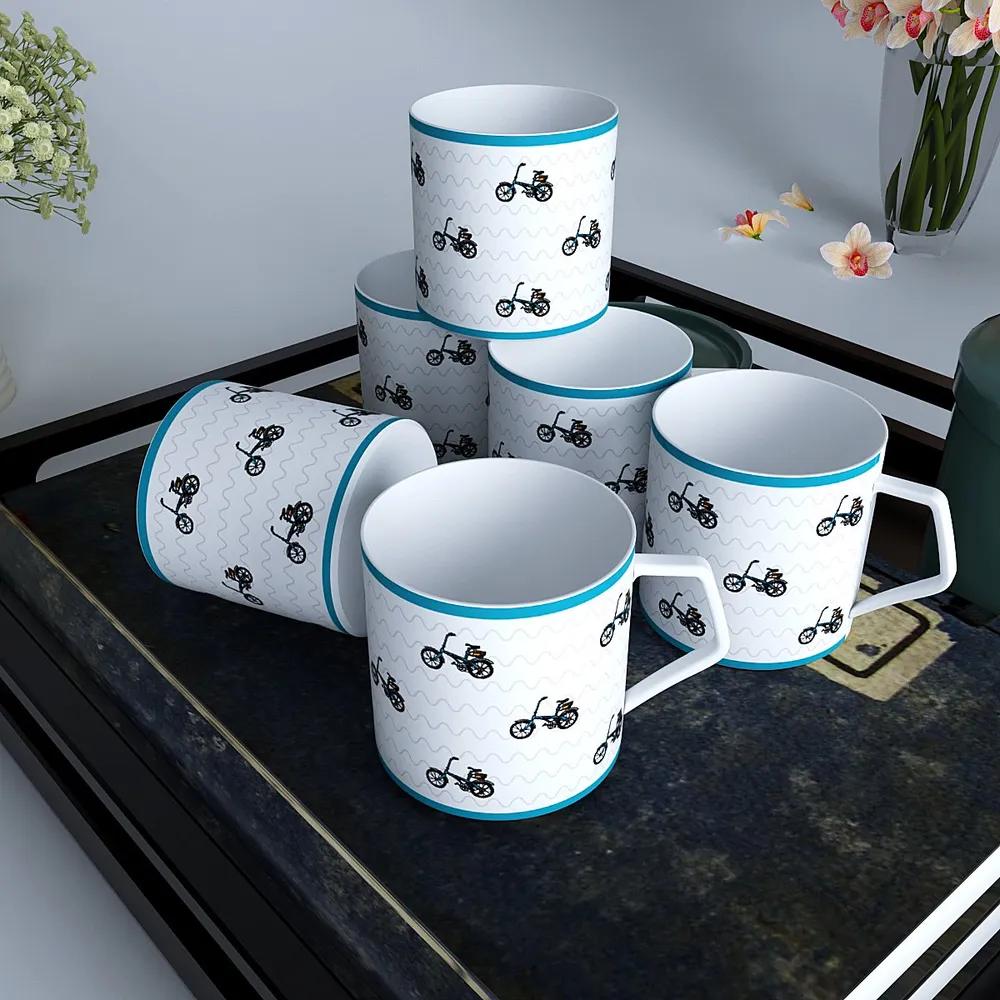 Funky Bicycle Designer Tea Cups (Set of 6)
