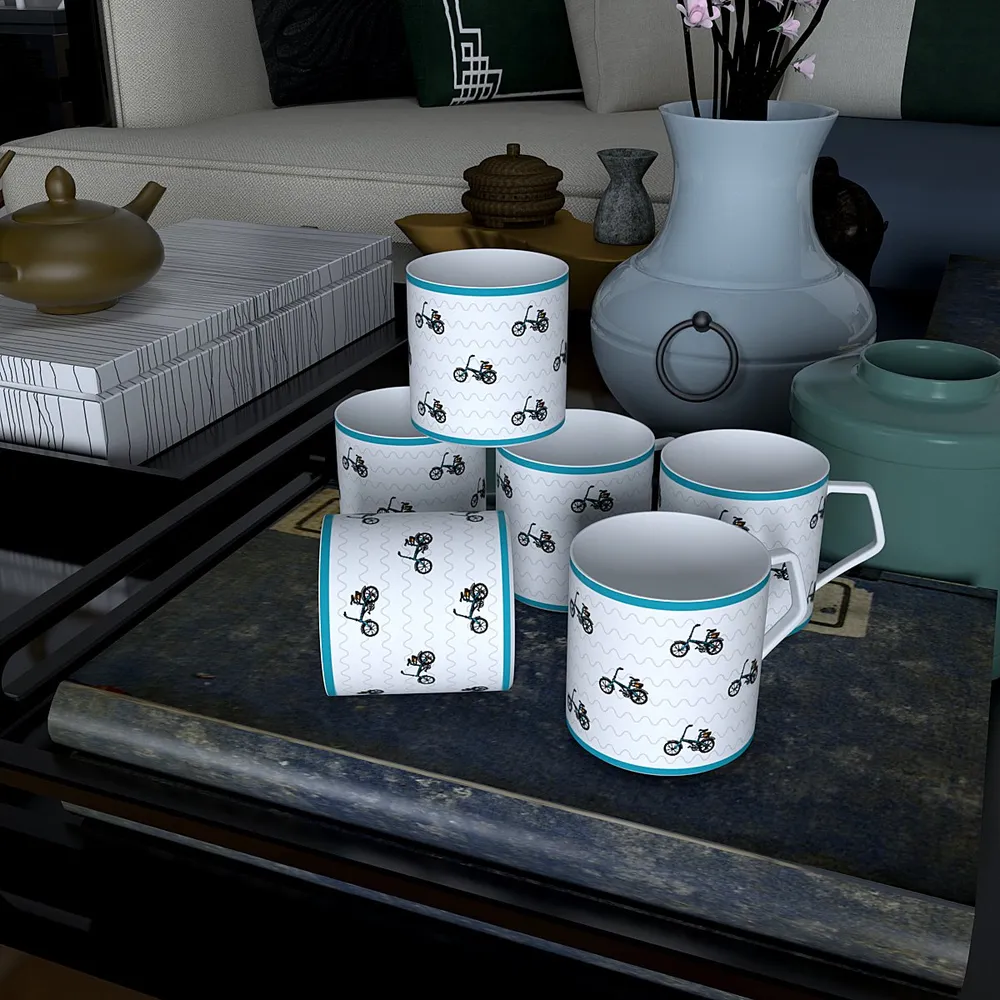 Funky Bicycle Designer Tea Cups (Set of 6)