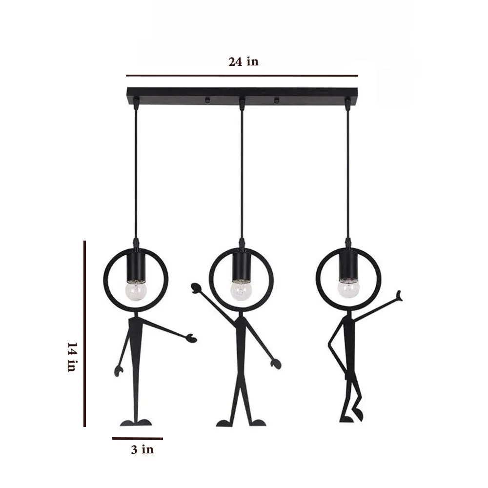 Funky Dancing Buddies Metal Hanging Lamp Set Of 3
