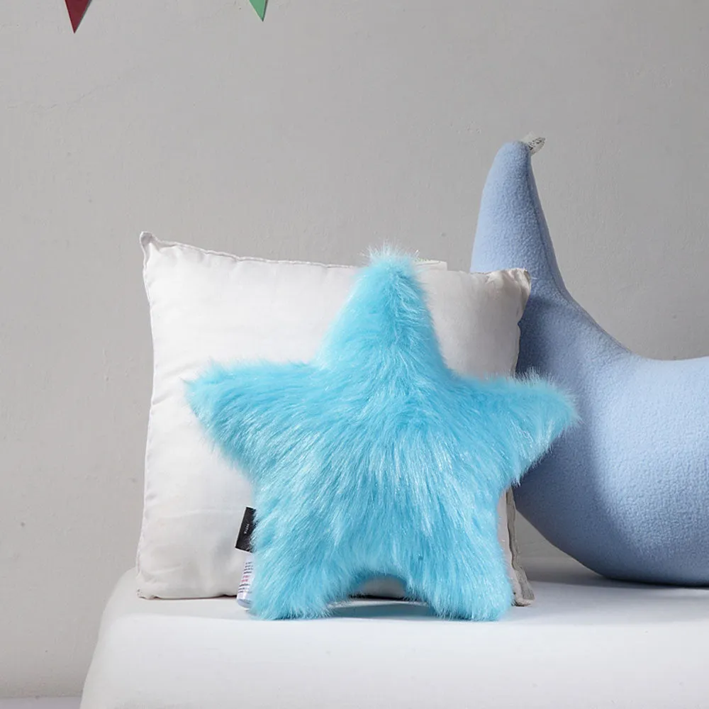 Furry Star Turquoise Blue 100% Cotton Cushion Cover Set of 1