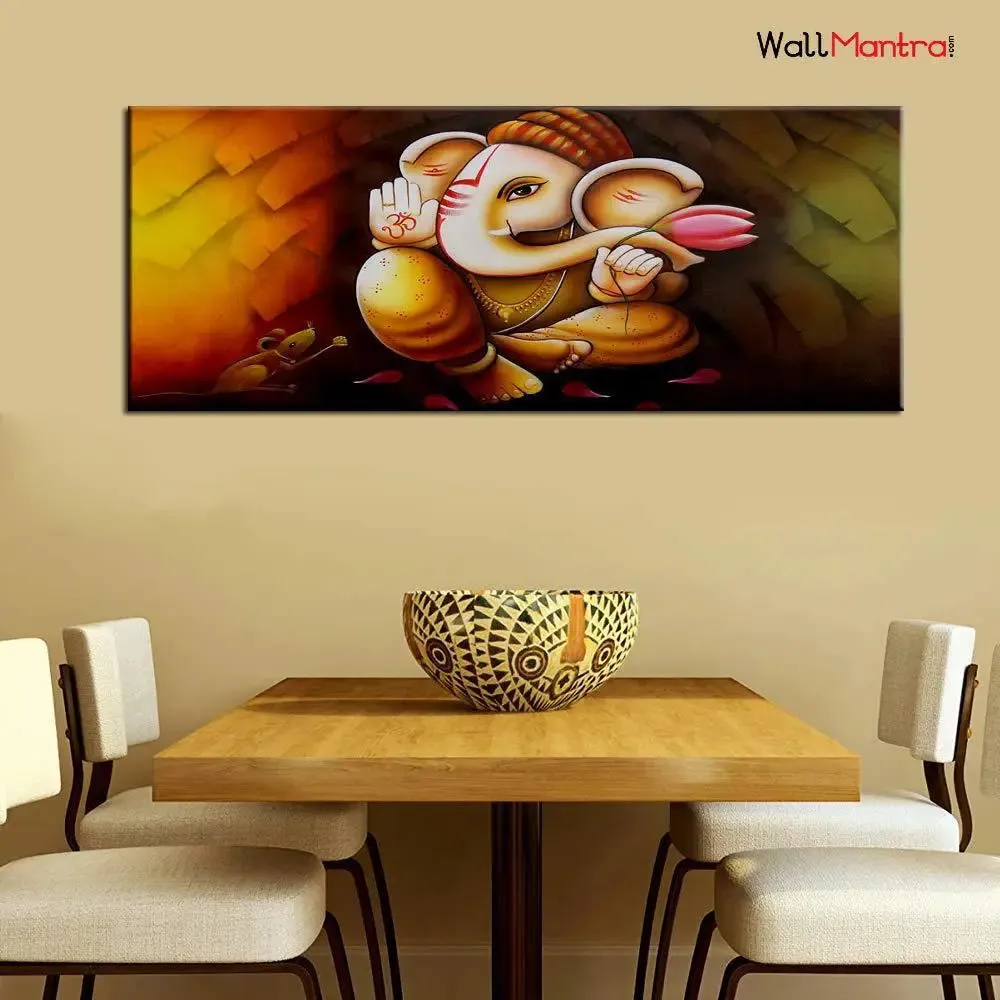 Ganapati Canvas Painting With Wood Frame