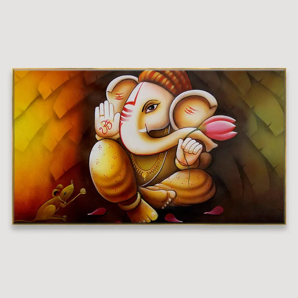 Ganapati Canvas Painting With Wood Frame