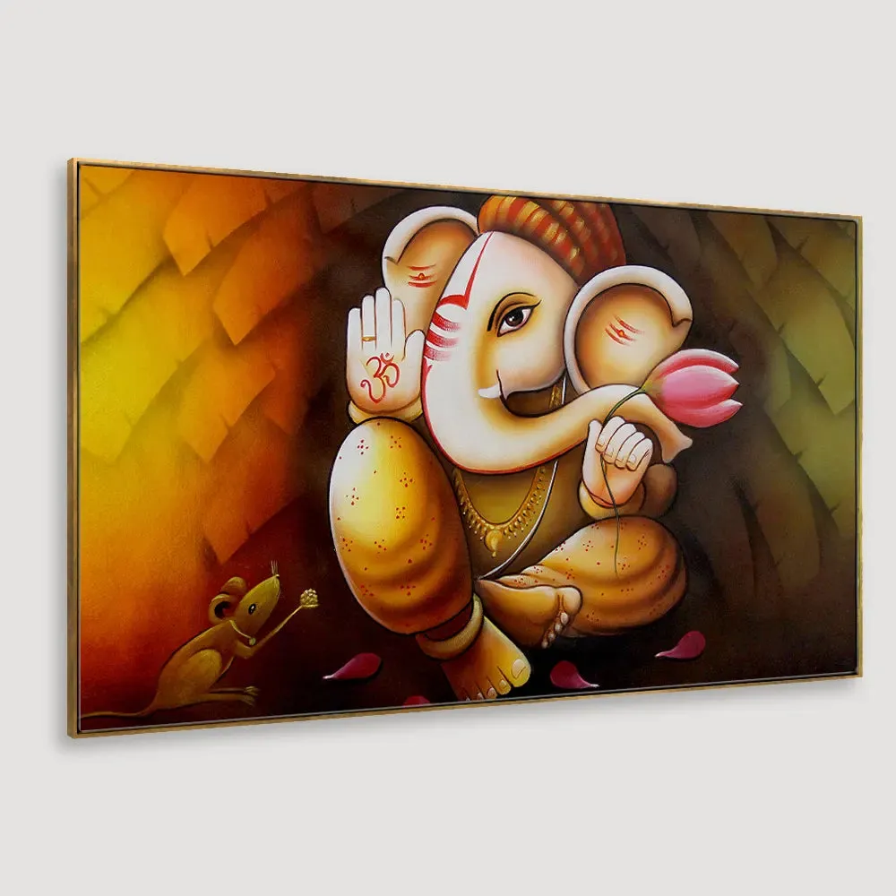 Ganapati Canvas Painting With Wood Frame