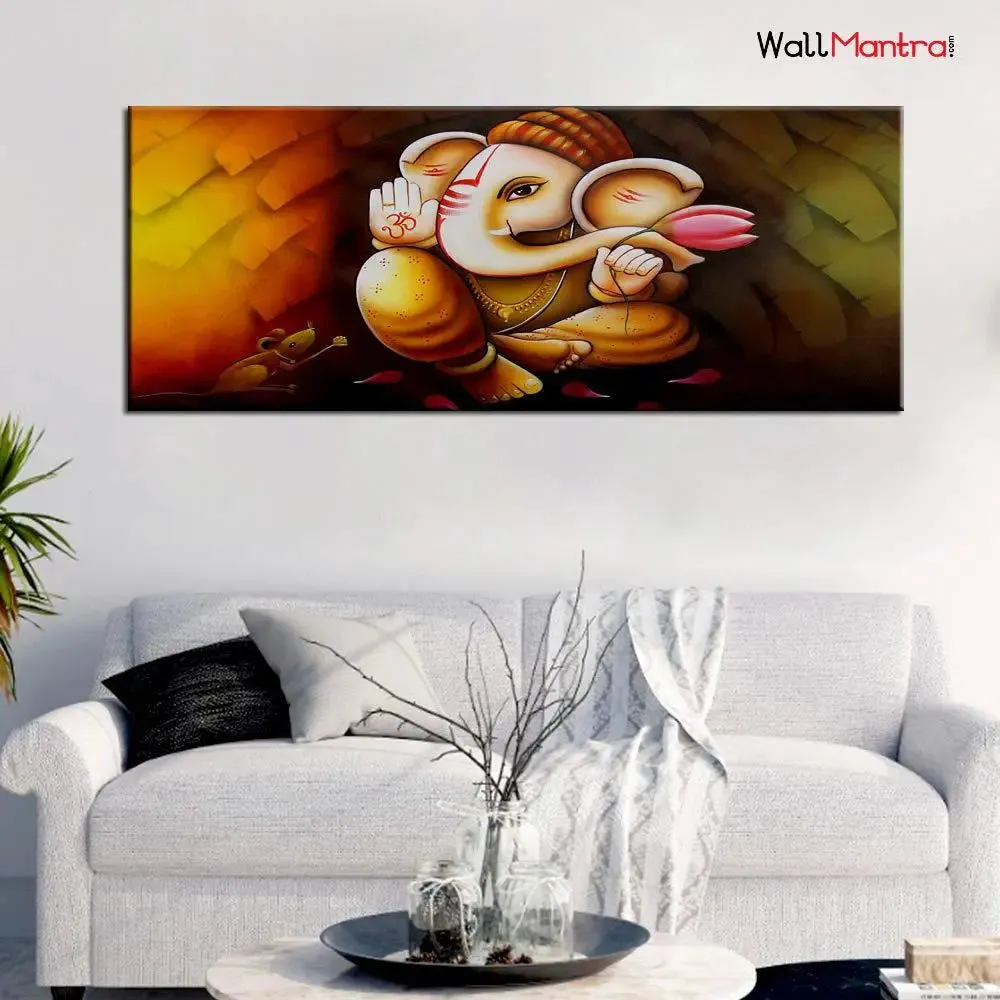 Ganapati Canvas Painting With Wood Frame