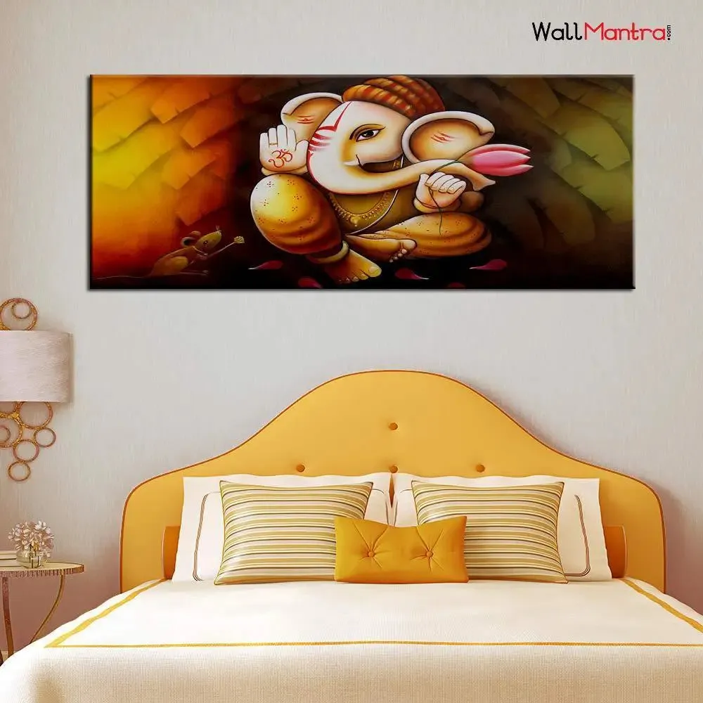 Ganapati Canvas Painting With Wood Frame