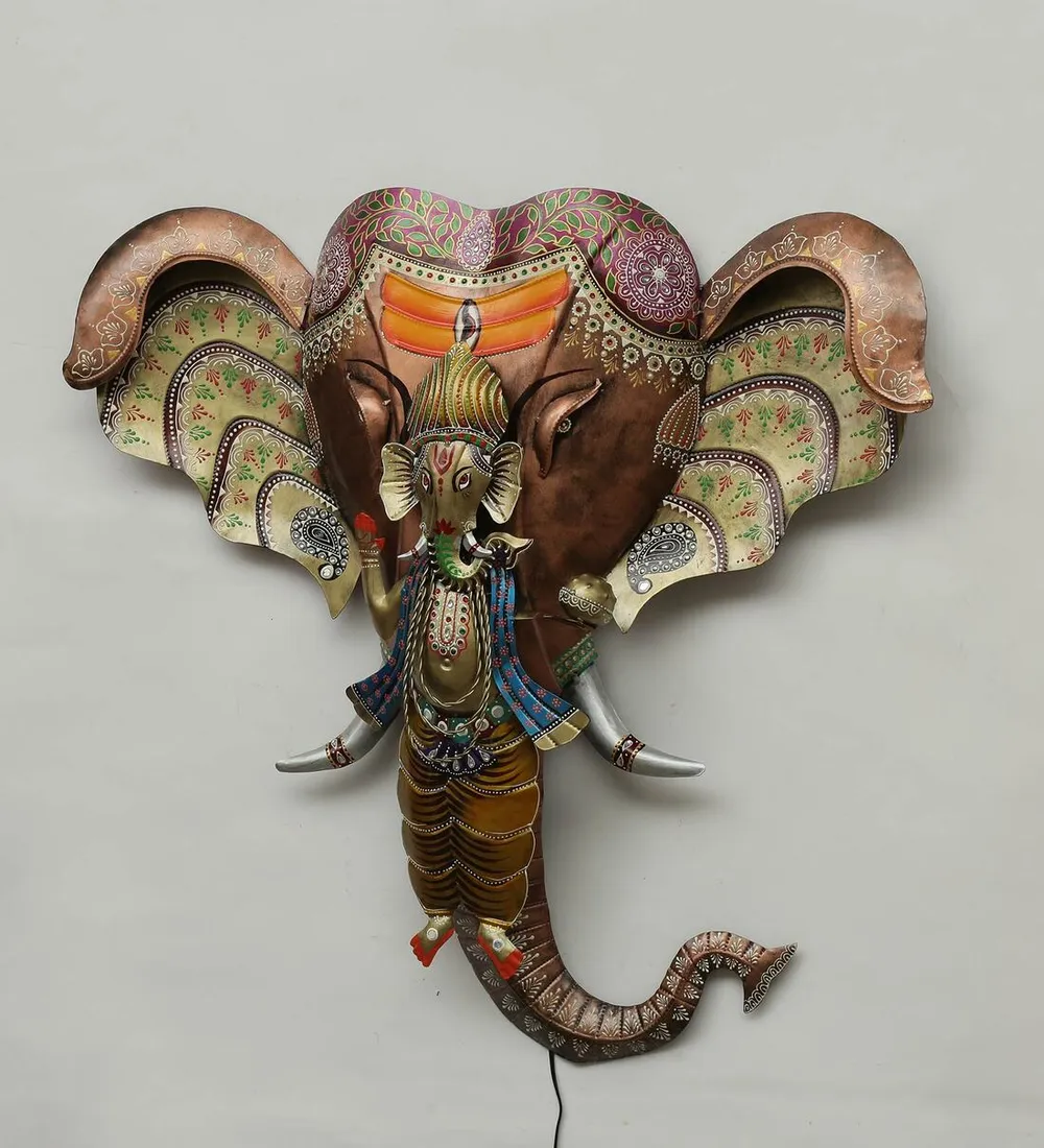 Ganesha Along With Elephant Perspective LED Metal Wall Decor