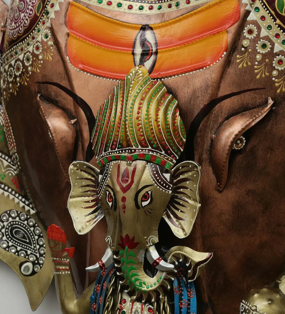 Ganesha Along With Elephant Perspective LED Metal Wall Decor