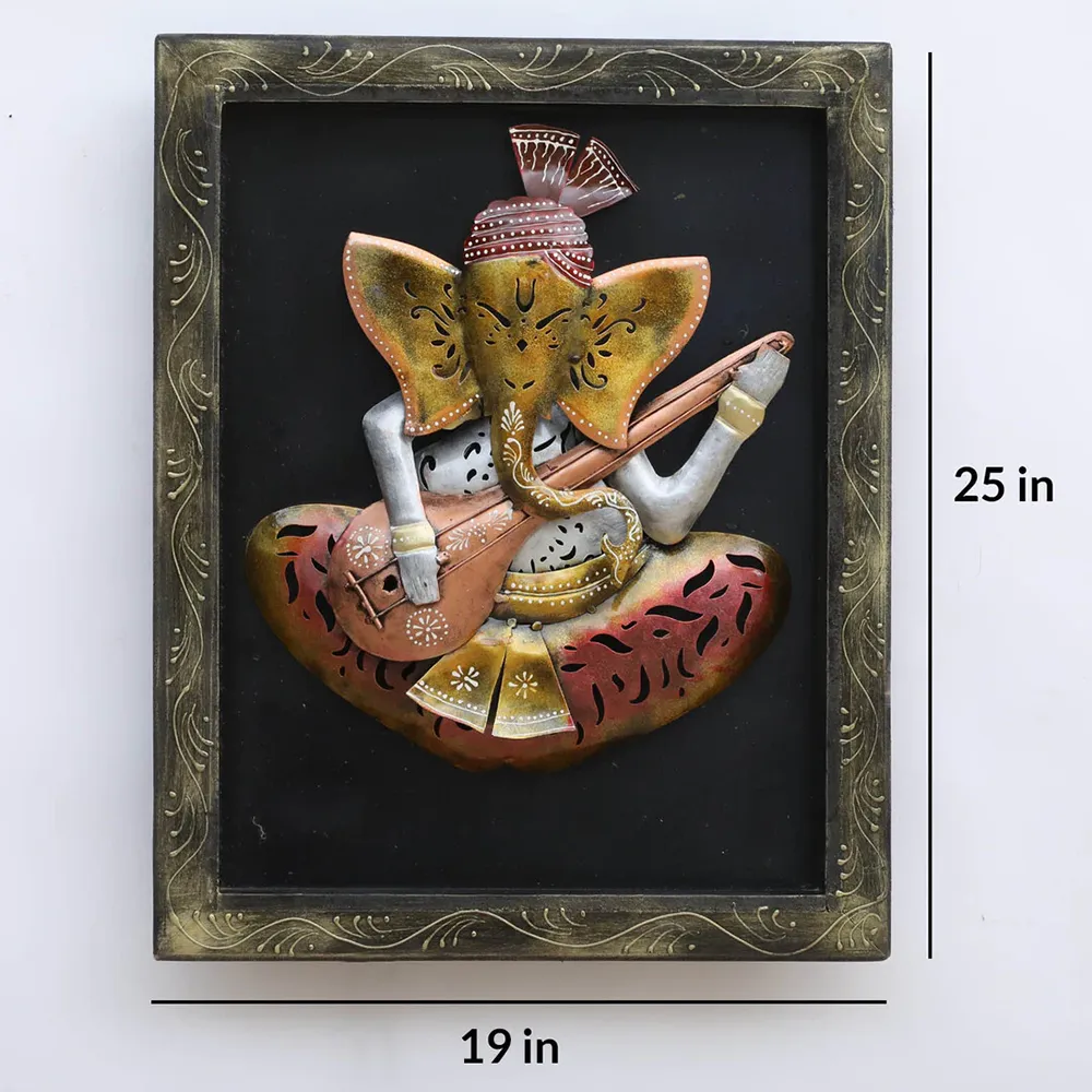 Ganesha Encarved Metal Body Framed Wall Art With LED