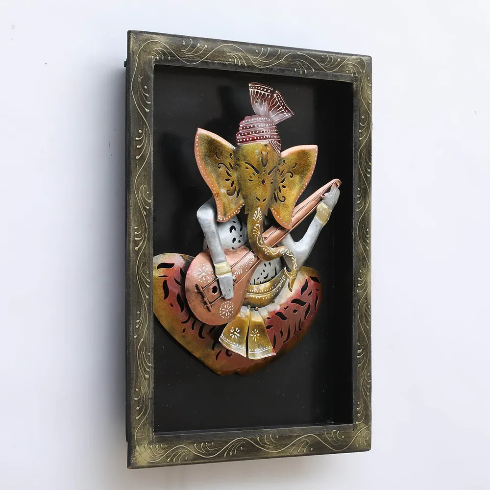 Ganesha Encarved Metal Body Framed Wall Art With LED