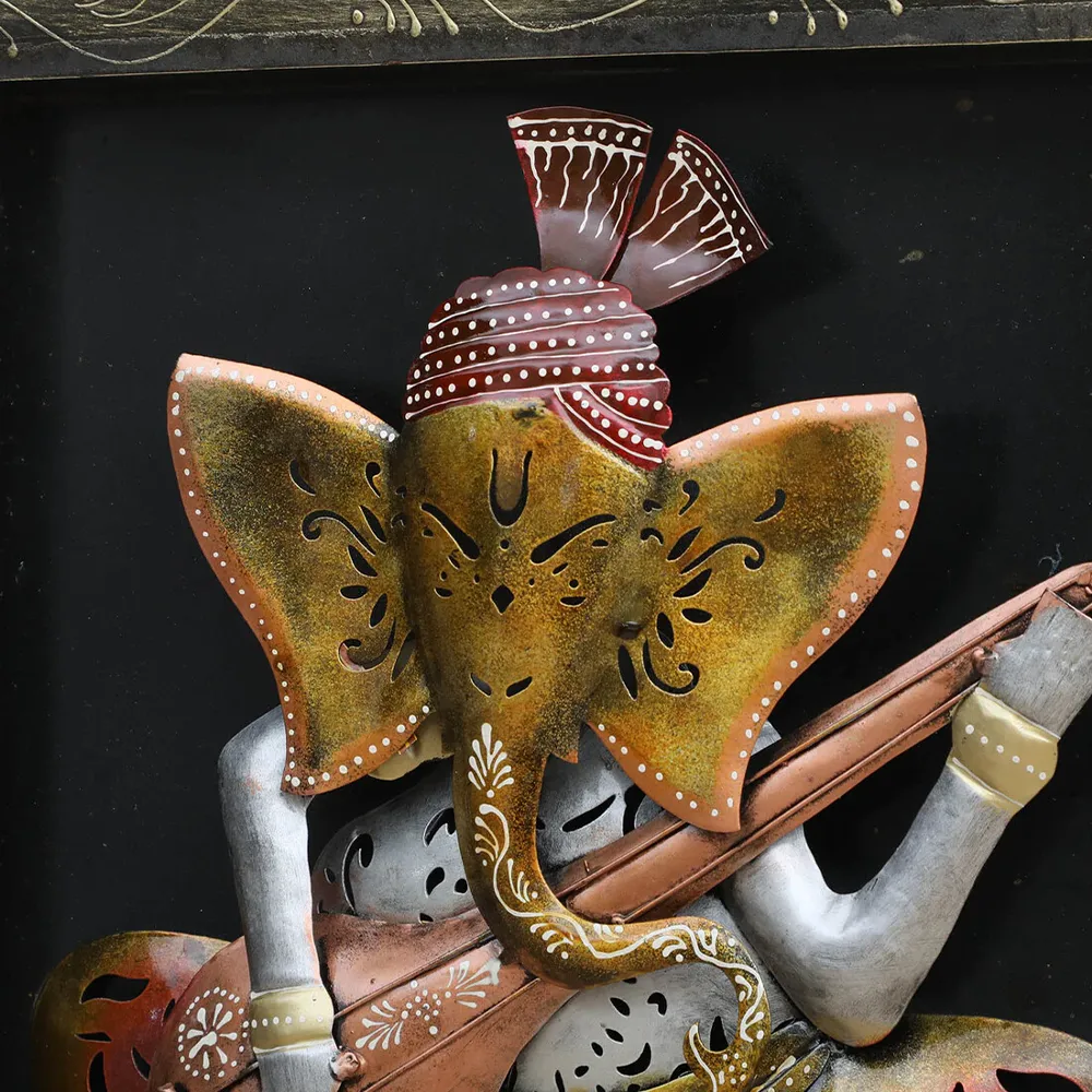 Ganesha Encarved Metal Body Framed Wall Art With LED