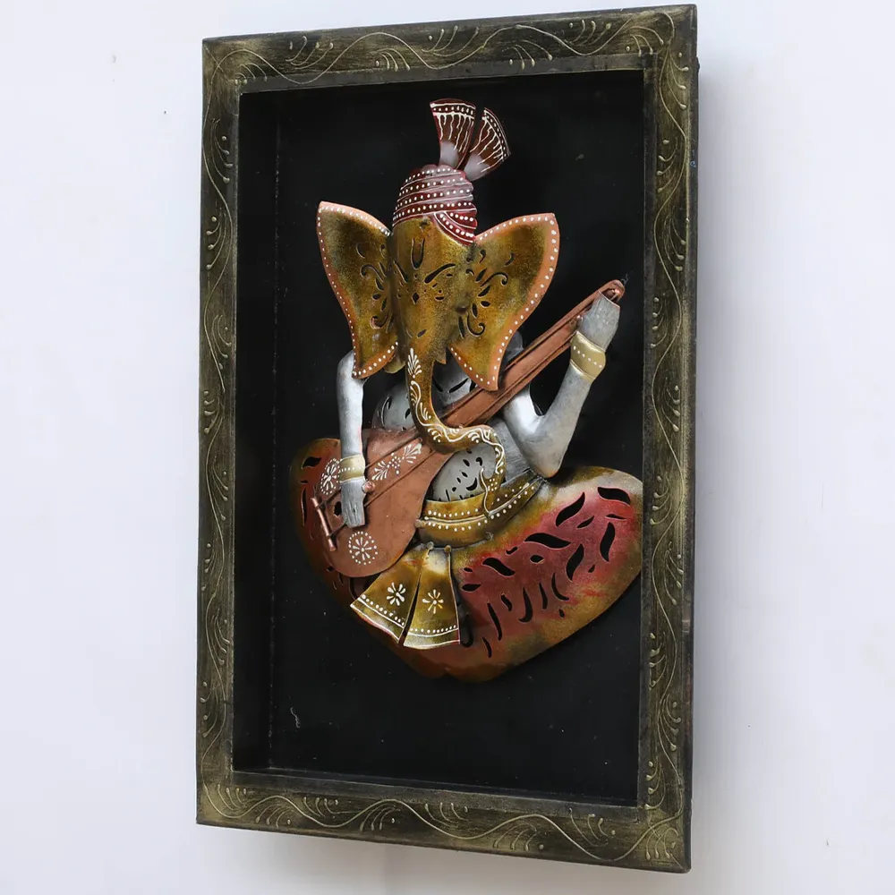 Ganesha Encarved Metal Body Framed Wall Art With LED