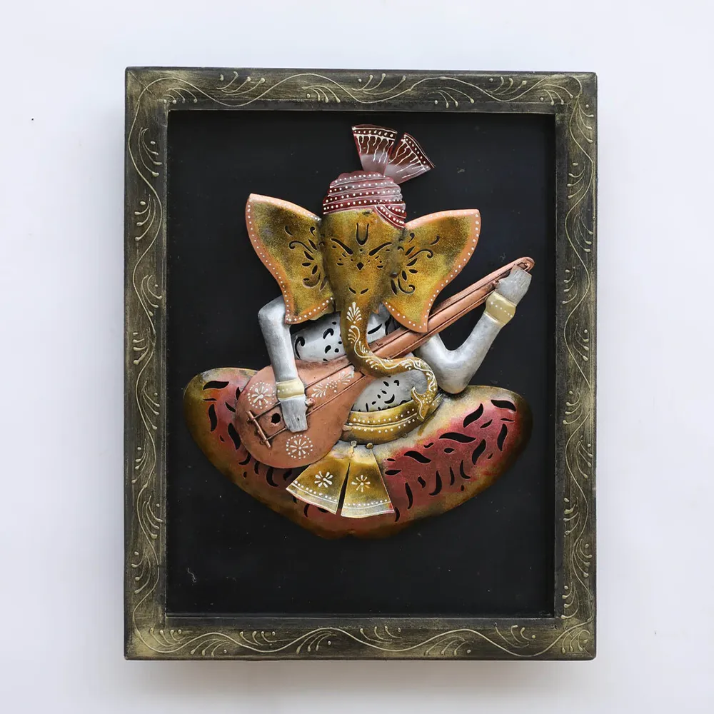 Ganesha Encarved Metal Body Framed Wall Art With LED