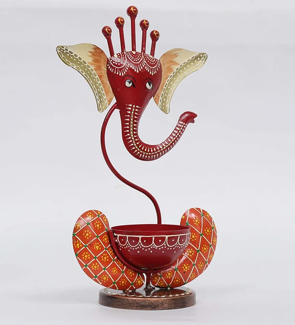 Ganesha Motif Metal Tea Light / Showpiece