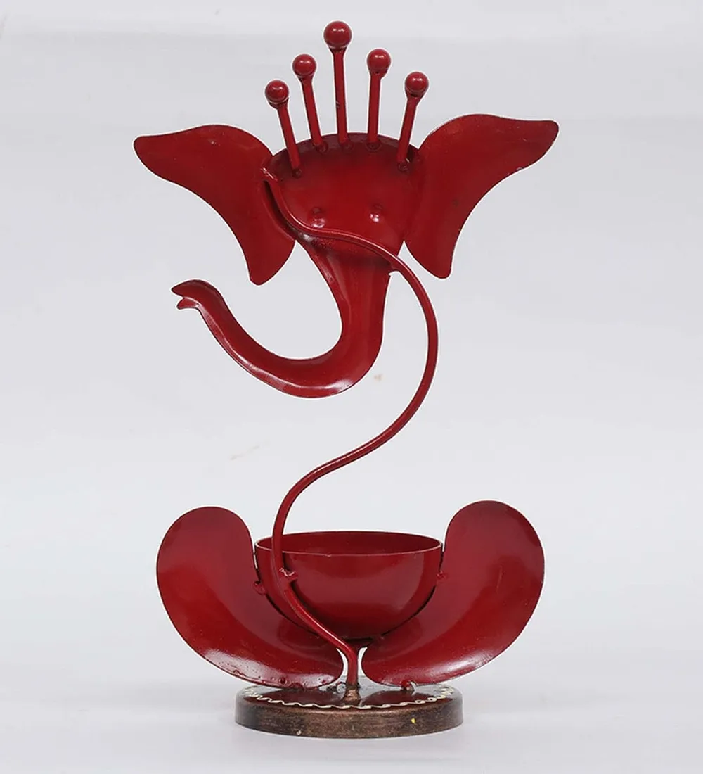 Ganesha Motif Metal Tea Light / Showpiece