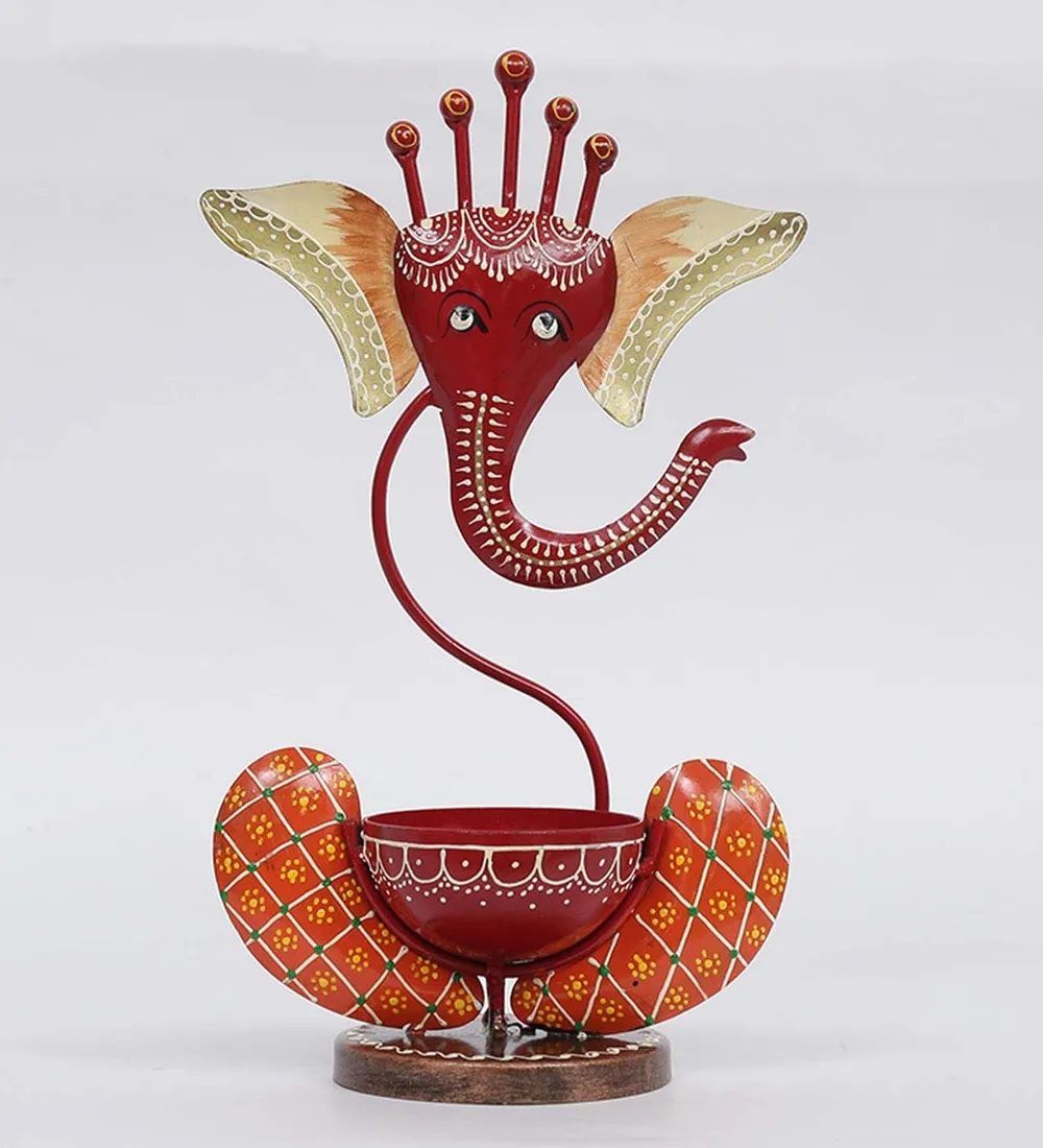 Ganesha Motif Metal Tea Light / Showpiece