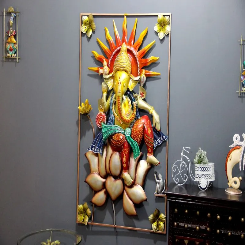 Ganesha On Lotus Metal Wall Art