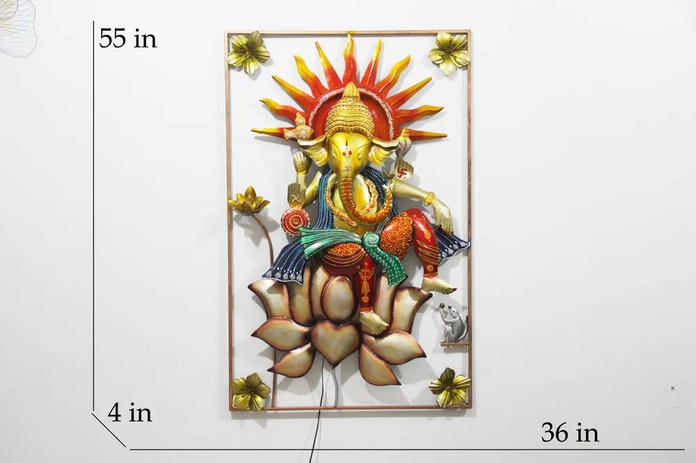 Ganesha On Lotus Metal Wall Art