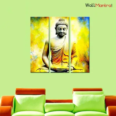 Gautam Buddha Pastel Colors Wood Stretched Canvas Painting