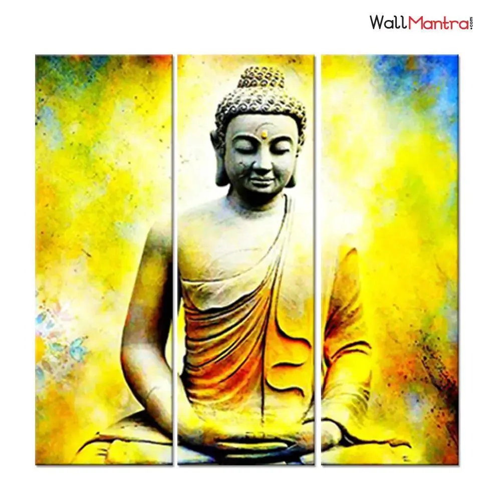 Gautam Buddha Pastel Colors Wood Stretched Canvas Painting