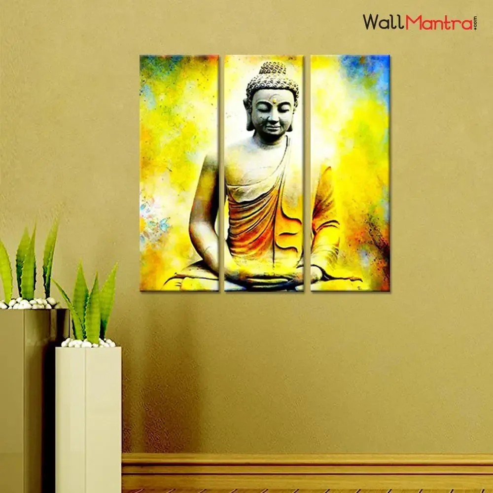 Gautam Buddha Pastel Colors Wood Stretched Canvas Painting