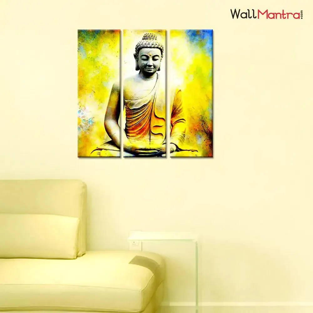 Gautam Buddha Pastel Colors Wood Stretched Canvas Painting