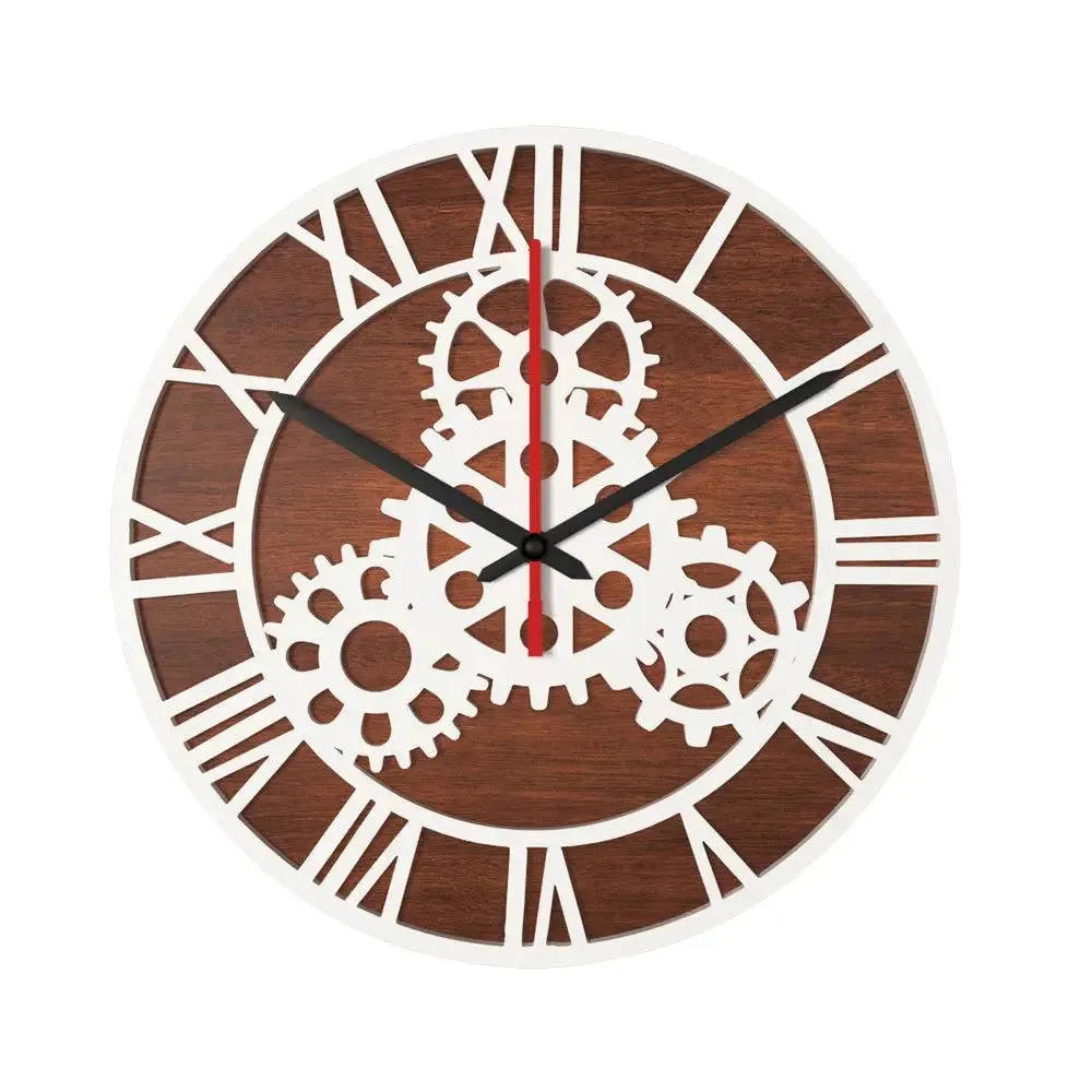 Gears Modern Design Dual Layer Wooden Wall Clock