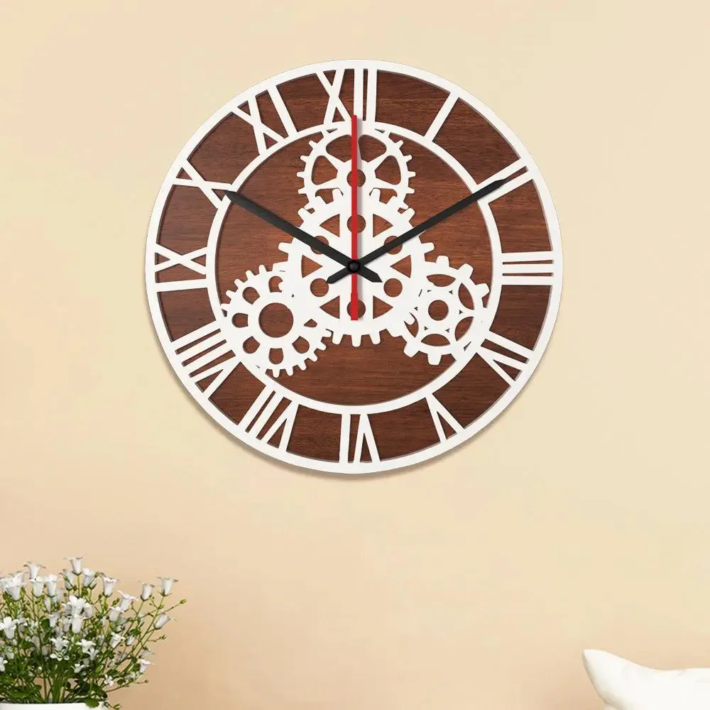 Gears Modern Design Dual Layer Wooden Wall Clock