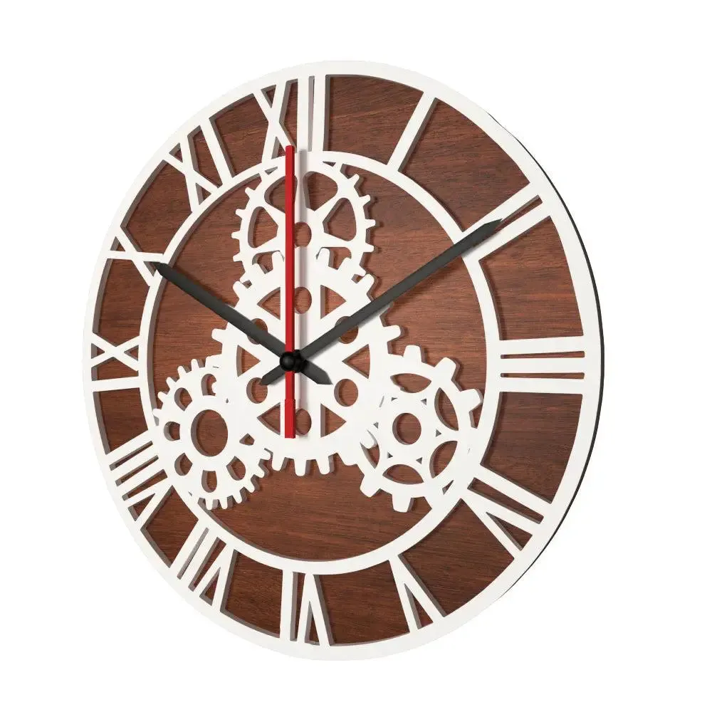 Gears Modern Design Dual Layer Wooden Wall Clock