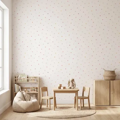Pink Hearts & Stars Kids Wallpaper | Pastel Nursery Wallpaper