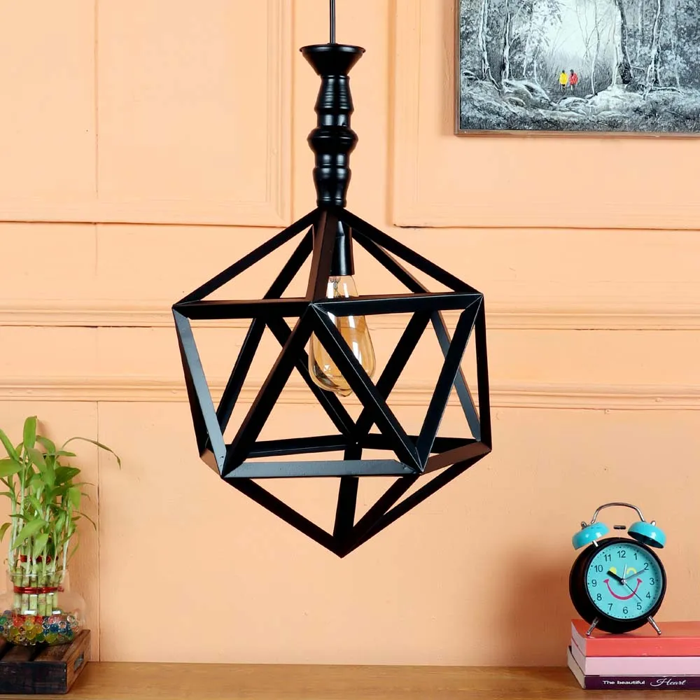 Geometric Black Metal Decorative Single Hanging Light