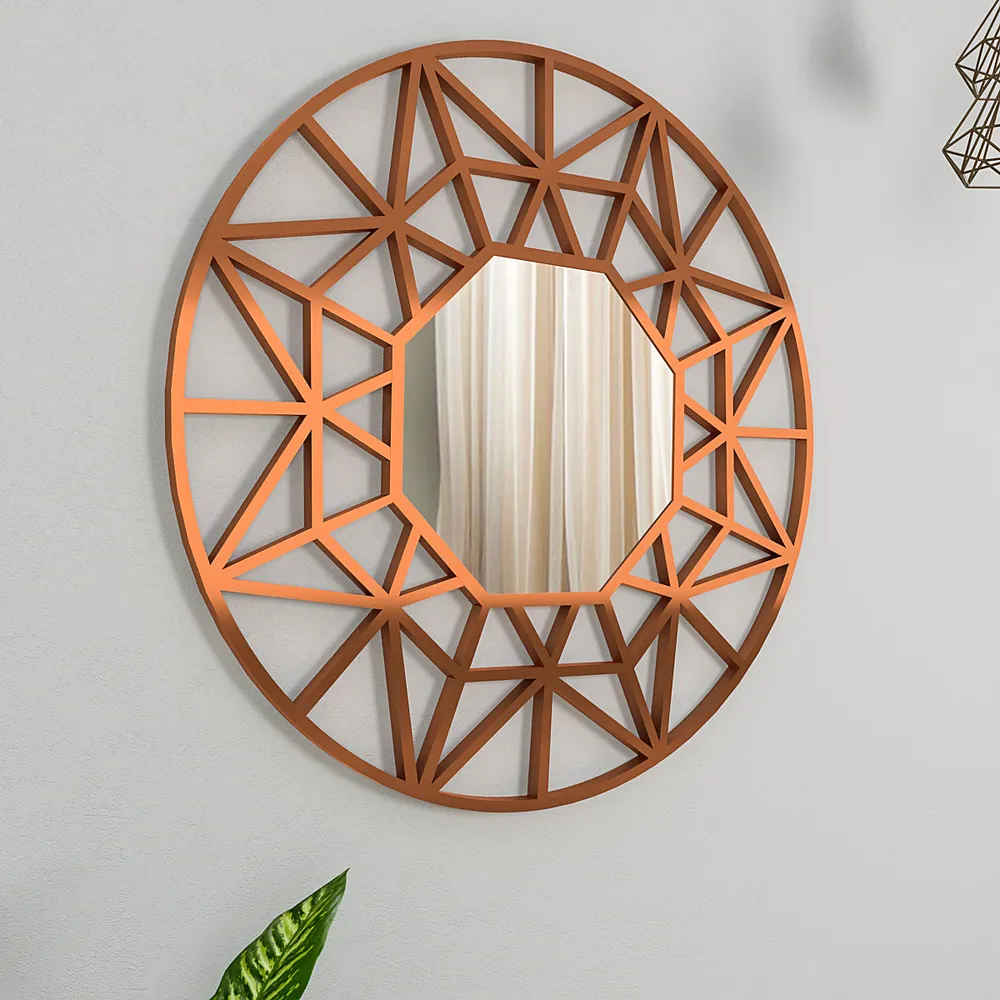 Geometric Cut Copper Finish Designer Wall Mirror Regular ( 51CM X 51CM )