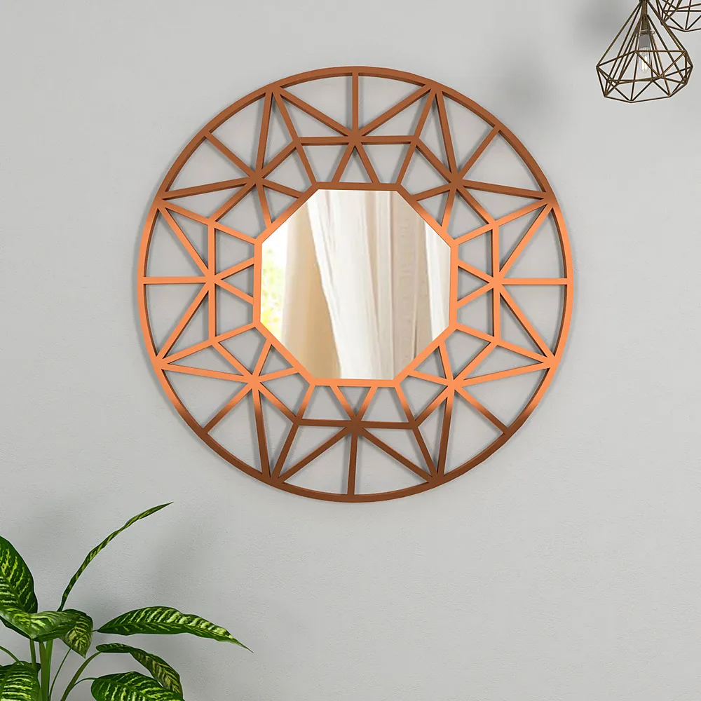Geometric Cut Copper Finish Designer Wall Mirror Regular ( 51CM X 51CM )