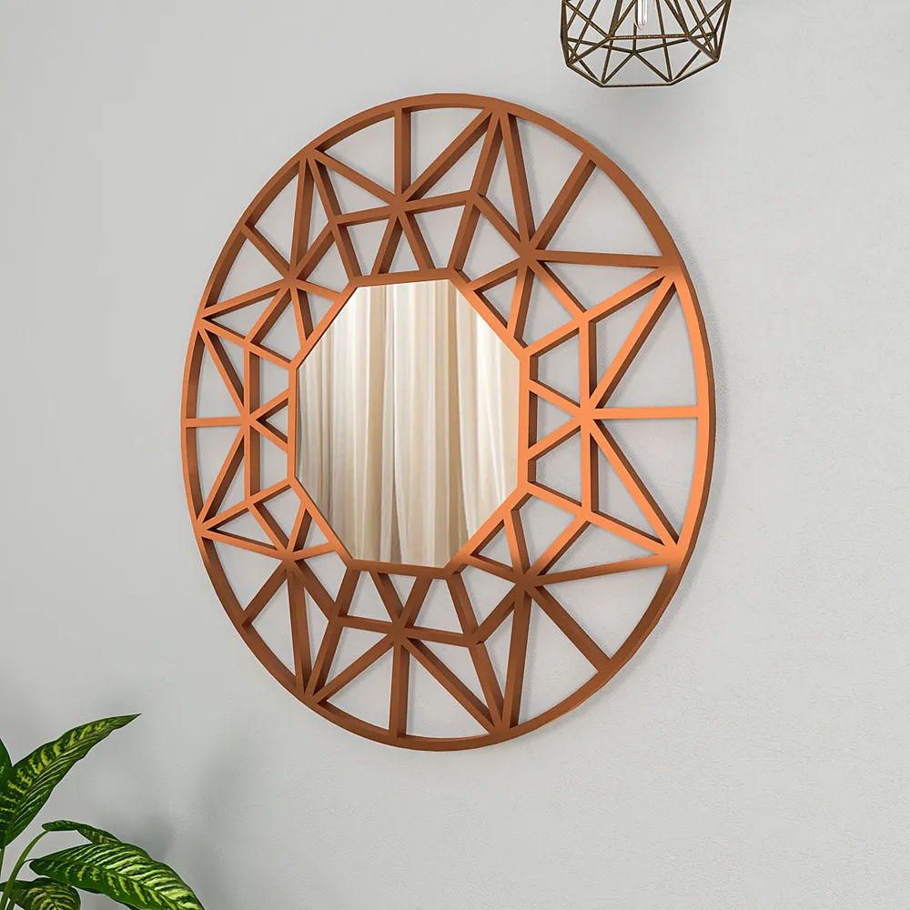 Geometric Cut Copper Finish Designer Wall Mirror Regular ( 51CM X 51CM )