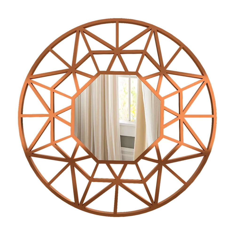 Geometric Cut Copper Finish Designer Wall Mirror Regular ( 51CM X 51CM )