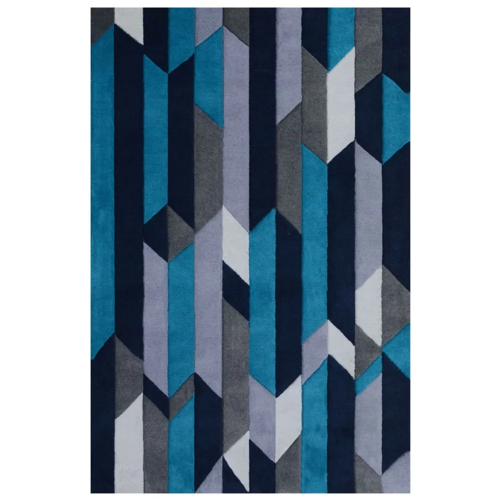 Geometric Designer Blue & Gray Tufted Area Carpet 2X5ft
