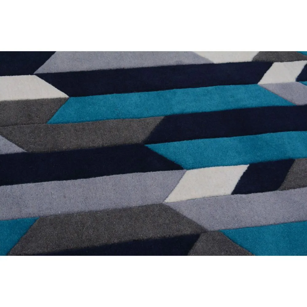 Geometric Designer Blue & Gray Tufted Area Carpet 2X5ft