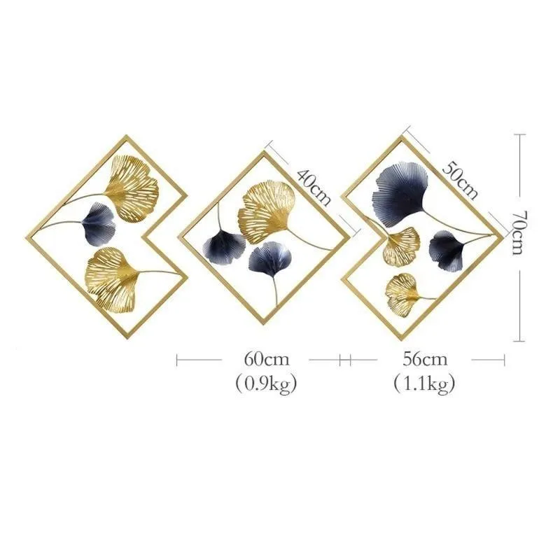 Geometric Designer Golden & Blue Abstract Metal Wall Art
