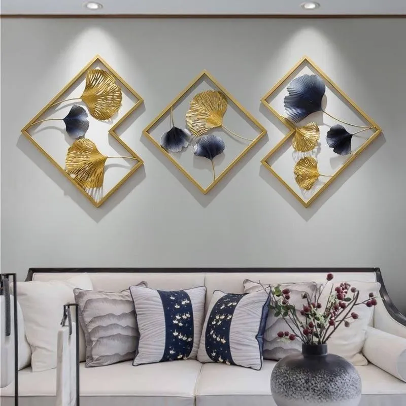 Geometric Designer Golden & Blue Abstract Metal Wall Art
