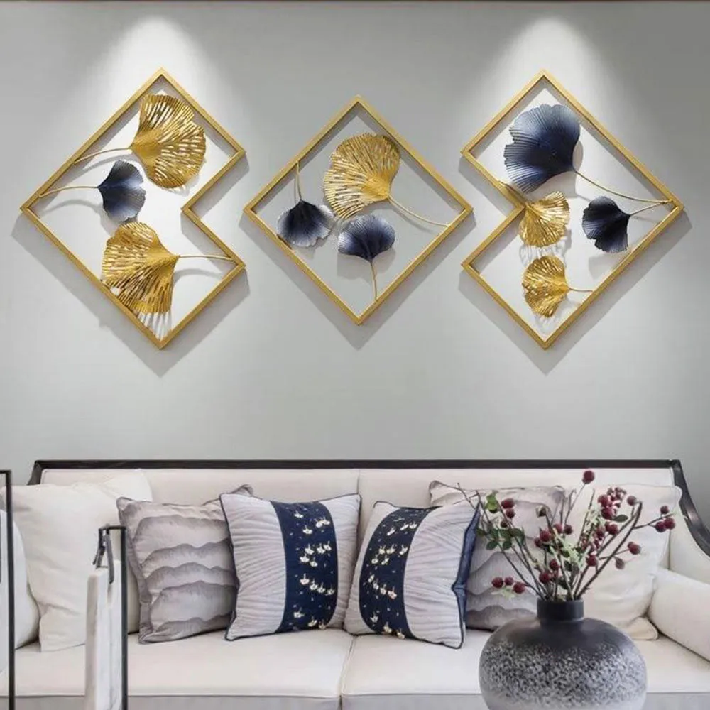 Geometric Designer Golden & Blue Abstract Metal Wall Art