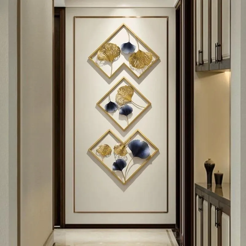 Geometric Designer Golden & Blue Abstract Metal Wall Art