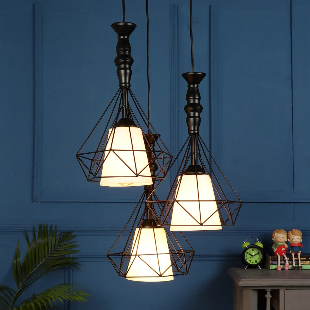 Geometric Designer Handcrafted Metal With White Glass Hanging Lights