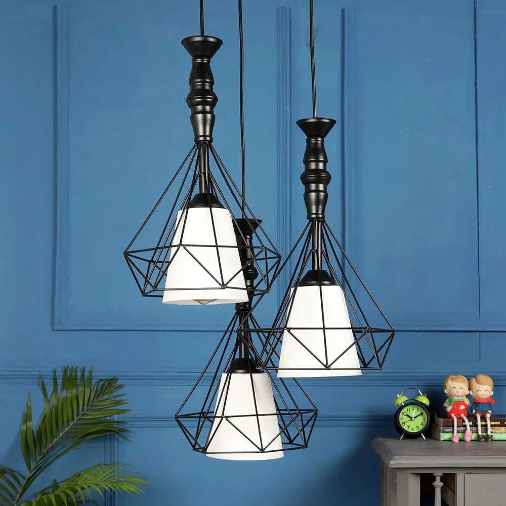 Geometric Designer Handcrafted Metal With White Glass Hanging Lights