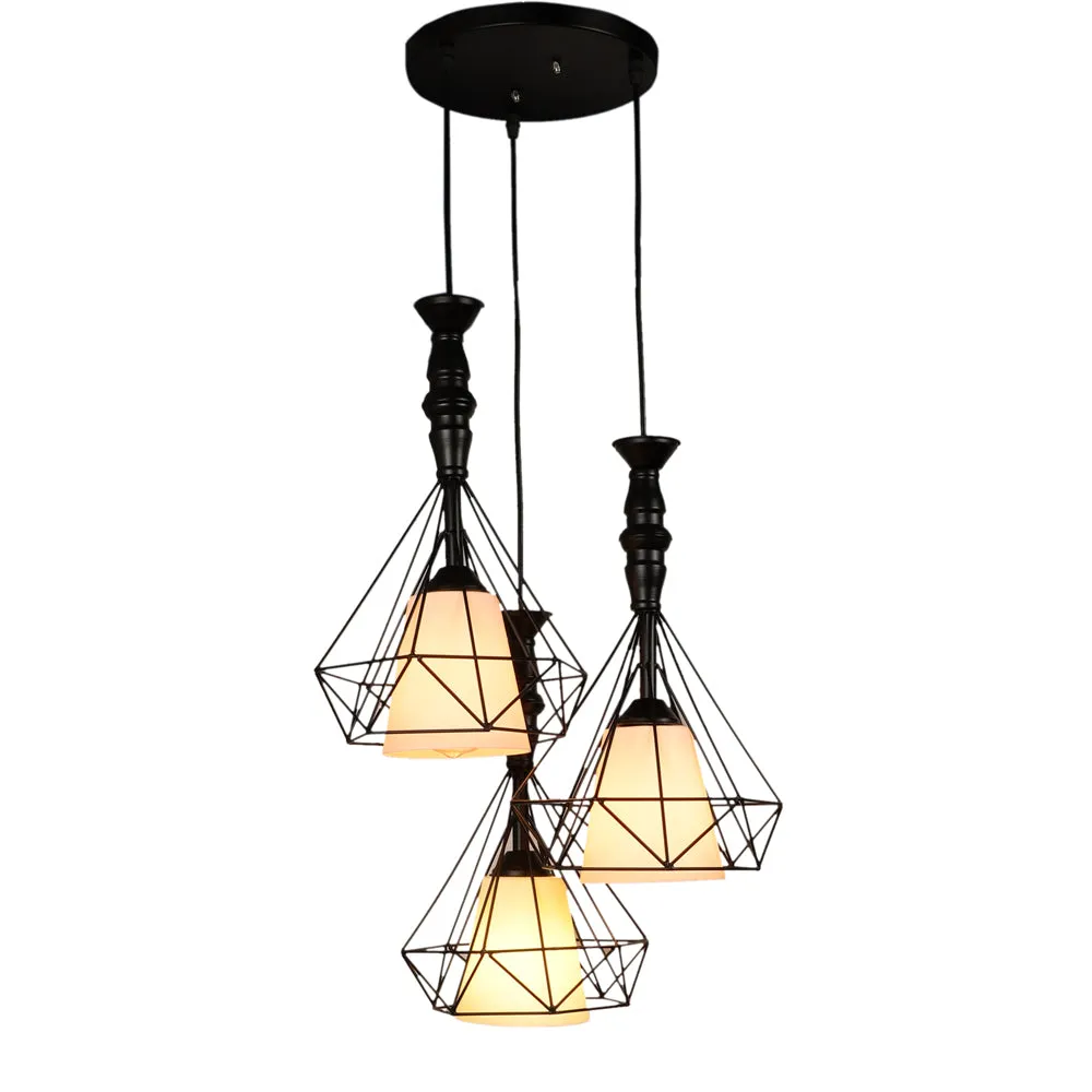 Geometric Designer Handcrafted Metal With White Glass Hanging Lights