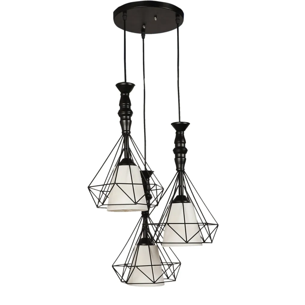 Geometric Designer Handcrafted Metal With White Glass Hanging Lights