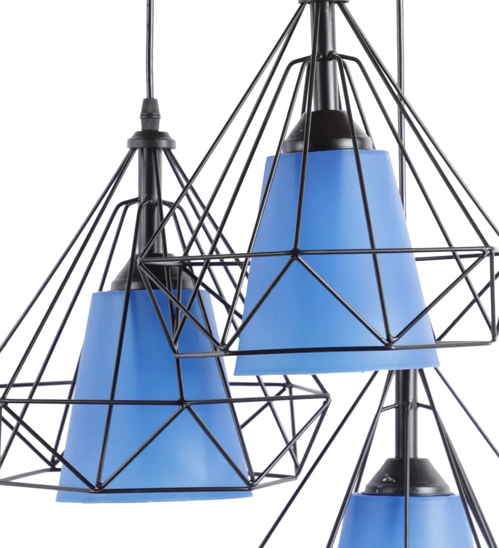 Geometric Metal Encased Orange Glass Cluster Hanging Light
