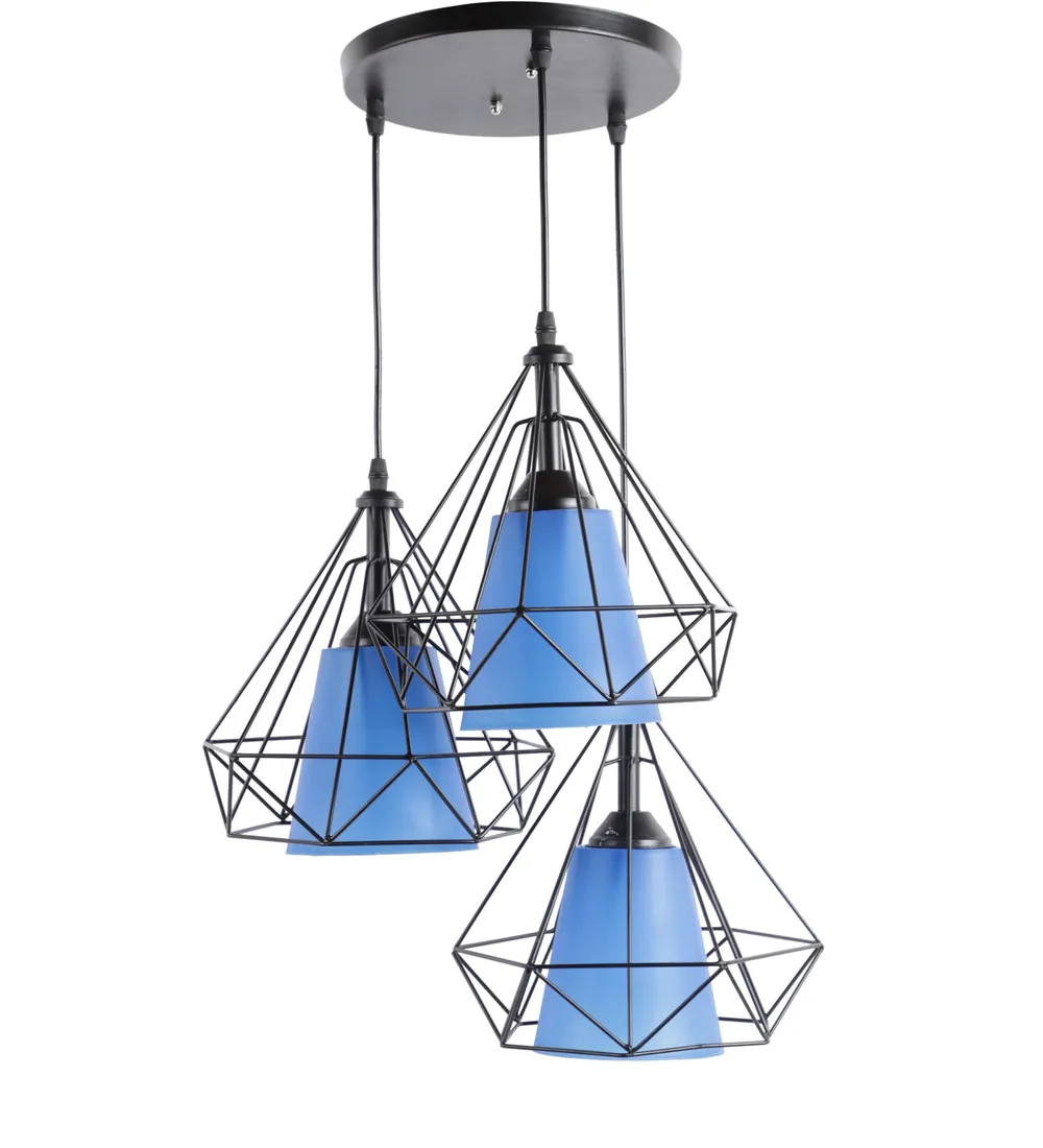 Geometric Metal Encased Orange Glass Cluster Hanging Light