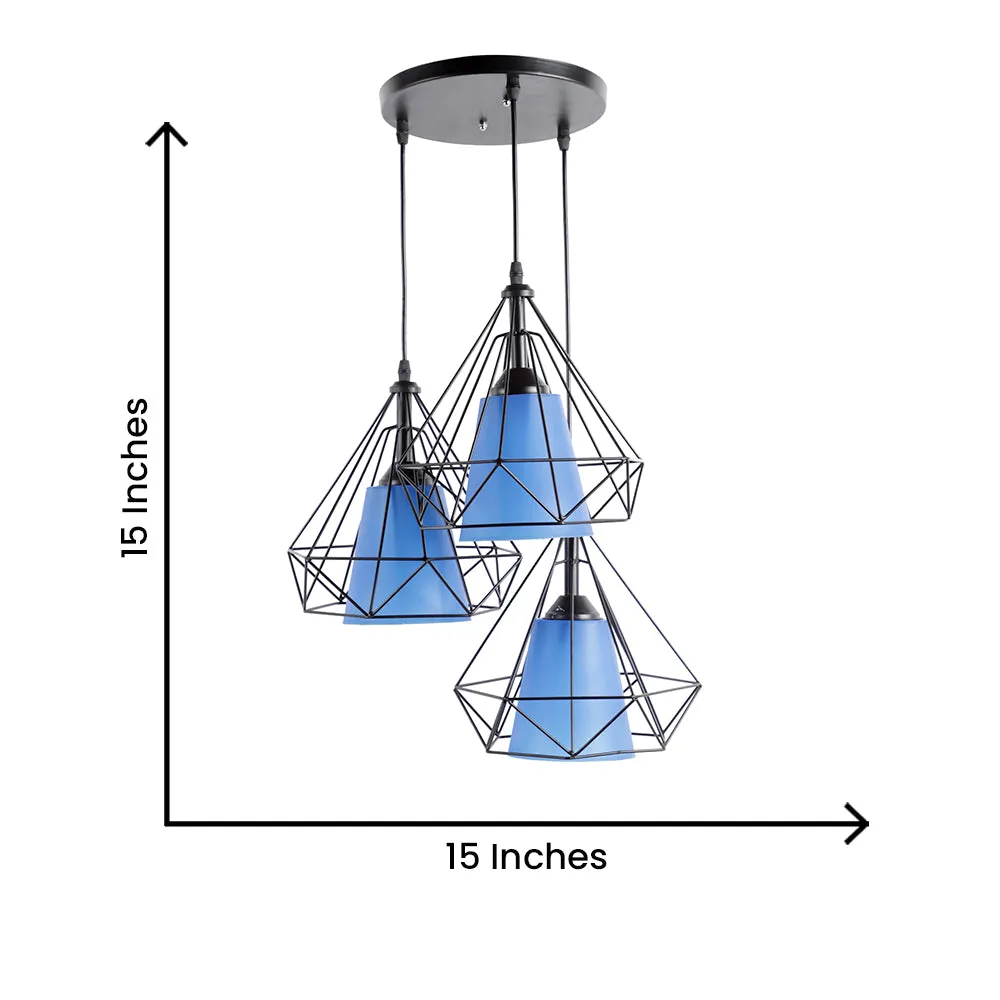 Geometric Metal Encased Orange Glass Cluster Hanging Light