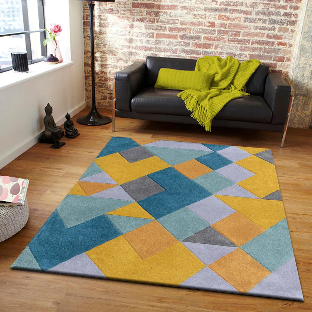 Geometric Pattern Blue & Mauve Tufted Area Carpet 2X5ft