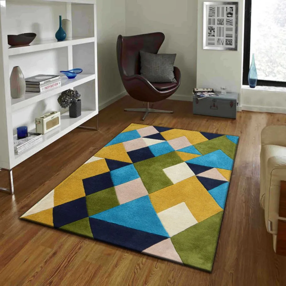 Geometric Pattern Multicolor Tufted Area Carpet 2*5ft