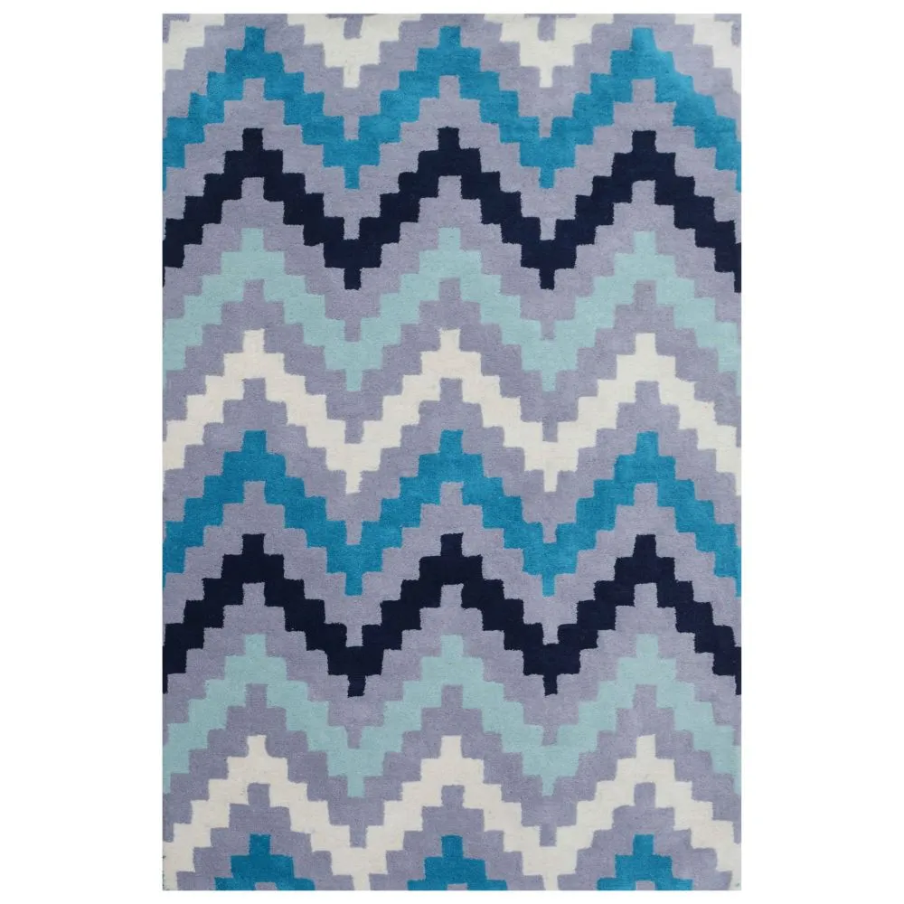 Geometric Patterned Shades Of Blue Designer Area Carpet 2*5ft